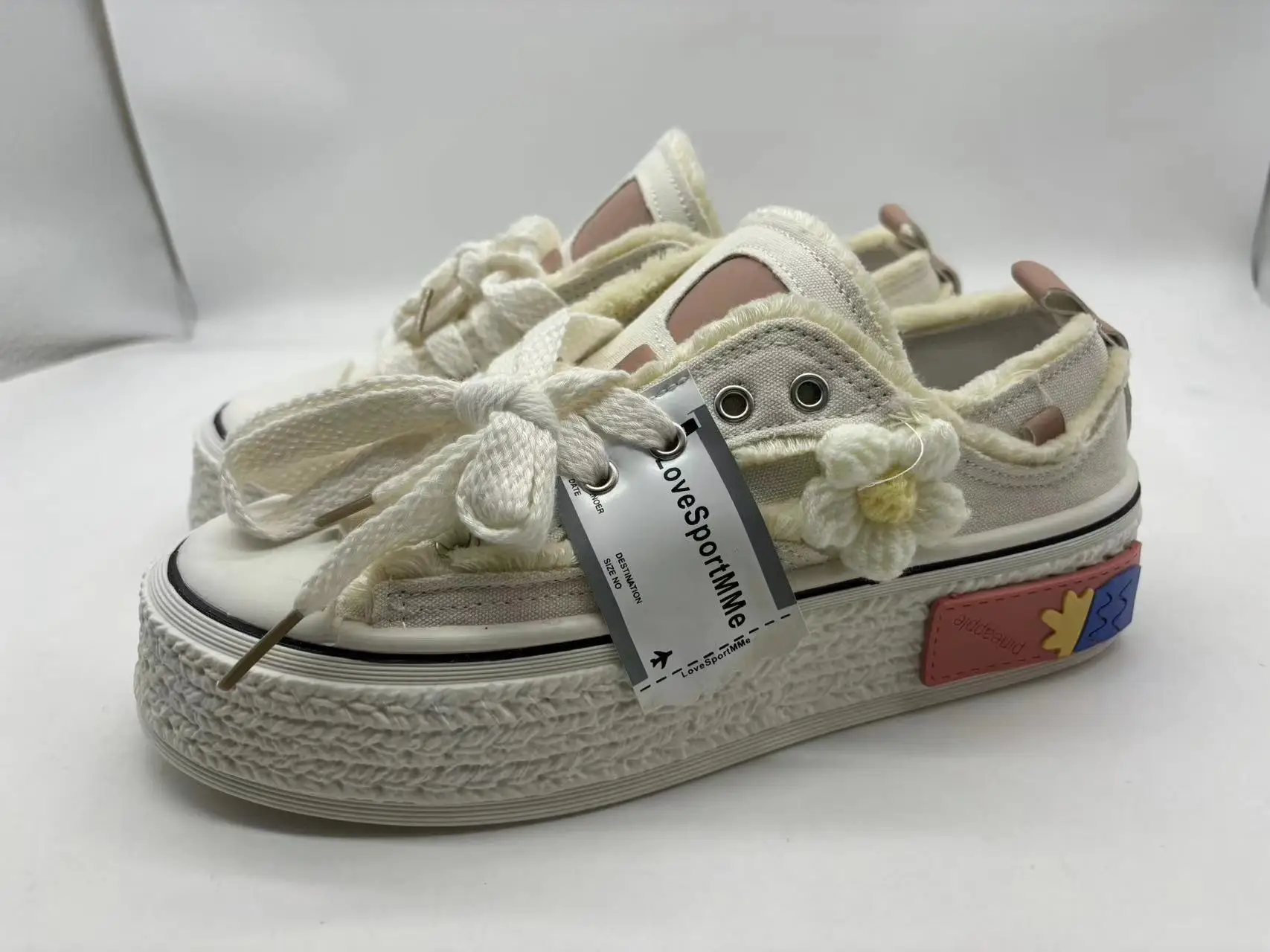 2023 frayed flowers pink ladies clunky skateboarding shoes student sneakers trainers casual canvas shoes for women