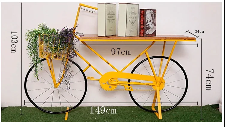 Bucks Home  Country Indoor Flower Stand Ornaments,Retro Wrought Iron Bicycle Table,Large Cafe Photography Props