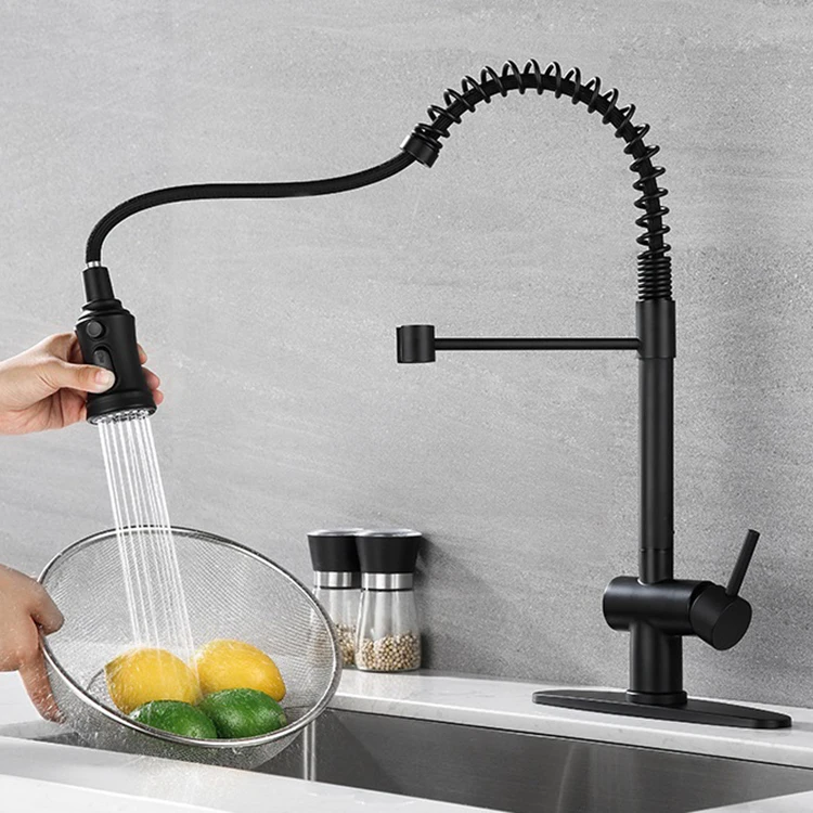 pull down spring kitchen faucet black ss stainless steel pull out sprayer flexible without panel plate new products 2023