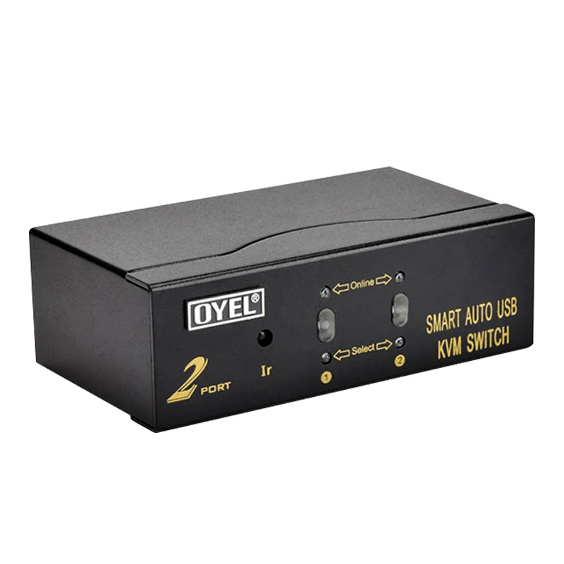 High quality 2 Port USB  VGA KVM Switch with USB Hub for PC or Monitor Switching panel button/hotkey/IR Remote Control Switch