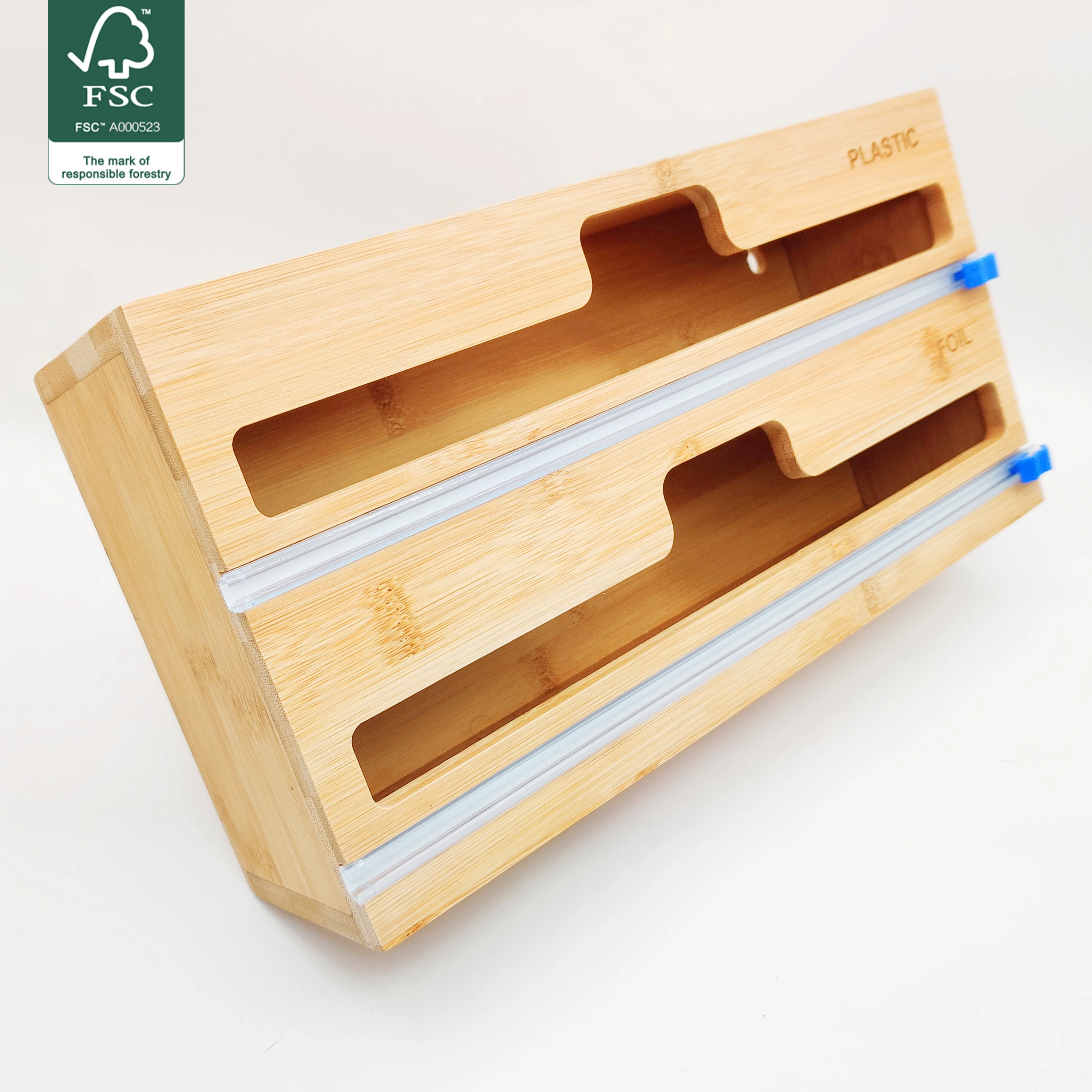 Kitchen Tools  free sample Storage Boxes  2 in 1 wrap dispenser with cutter  bamboo foil cutter