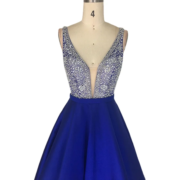 Sexy V neck backless long royal blue prom dresses for formal evening party
