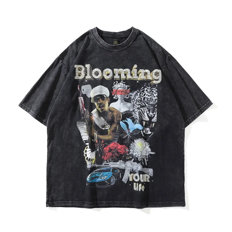 High Quality Streetwear Casual Retro Acid Wash Tshirt Men Cotton Blank Clothes Custom Logo Oversized Vintage T Shirt