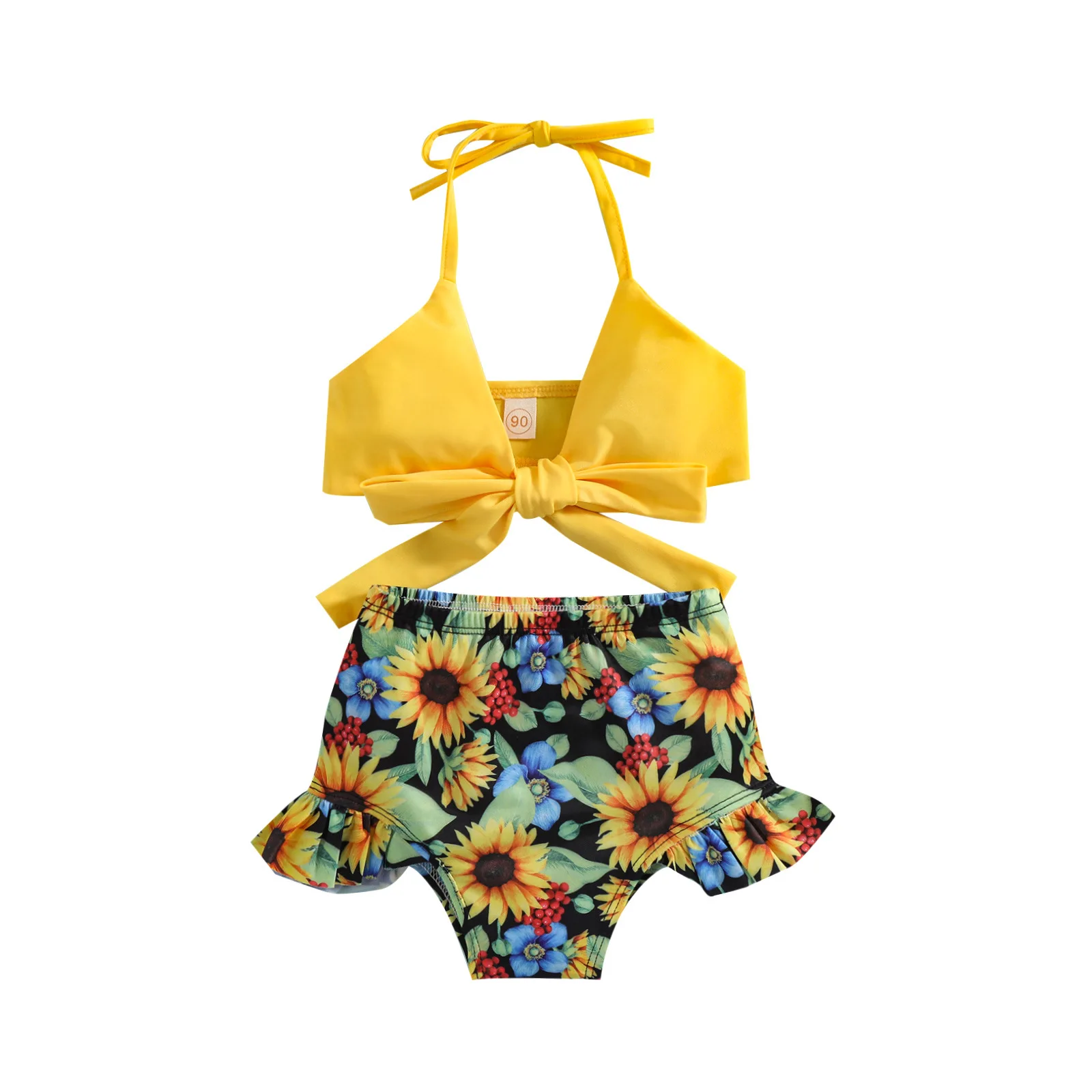 Wholesale New Children Clothing Two-piece Set for Kids Floral Print Girls Bikini Set Summer Swimwear