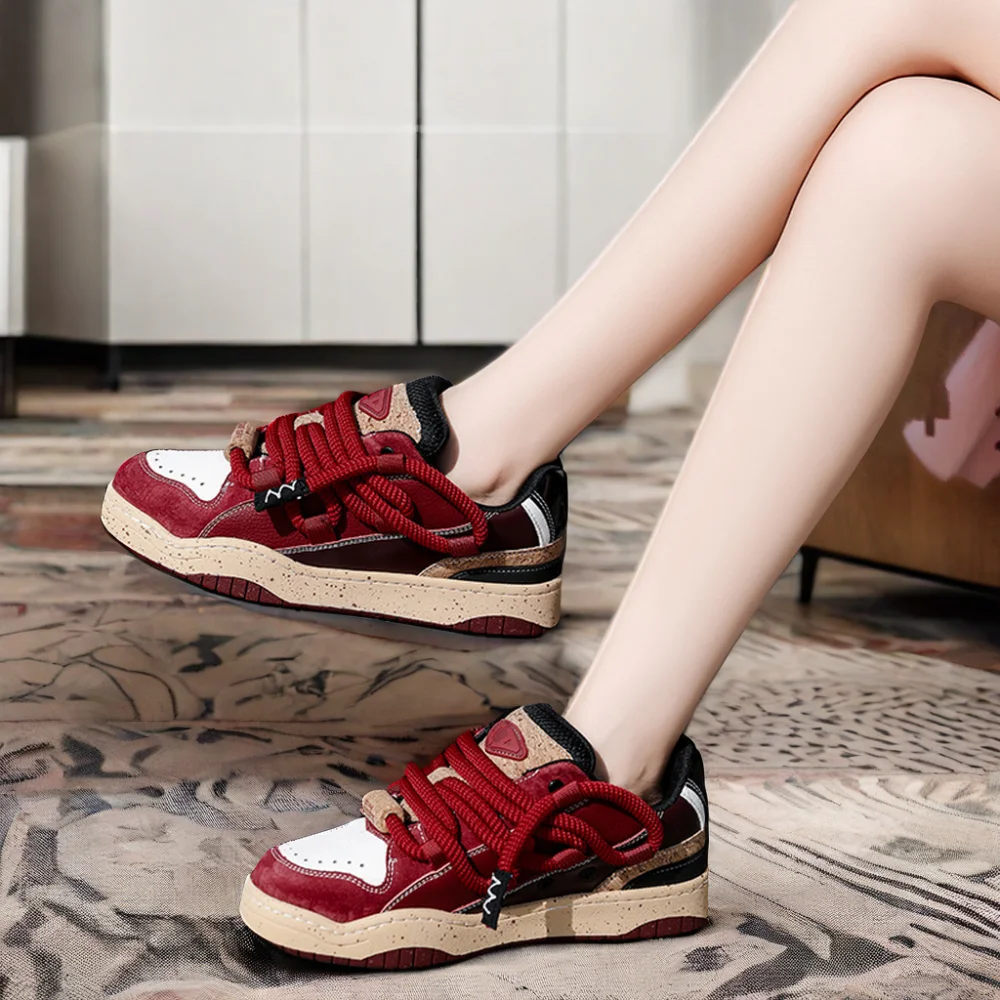 Dropshipping Custom Logo Couple Fashion Skateboard Shoes Red Thick Soles Casual Sneakers for Women
