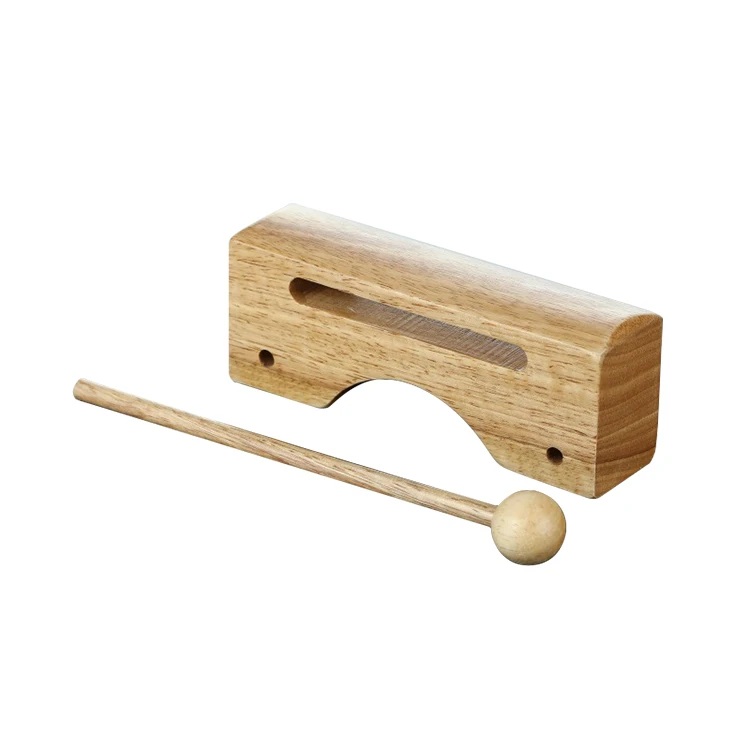 Wood Block Musical Instrument with Mallet Solid Hardwood Percussion Rhythm Blocks