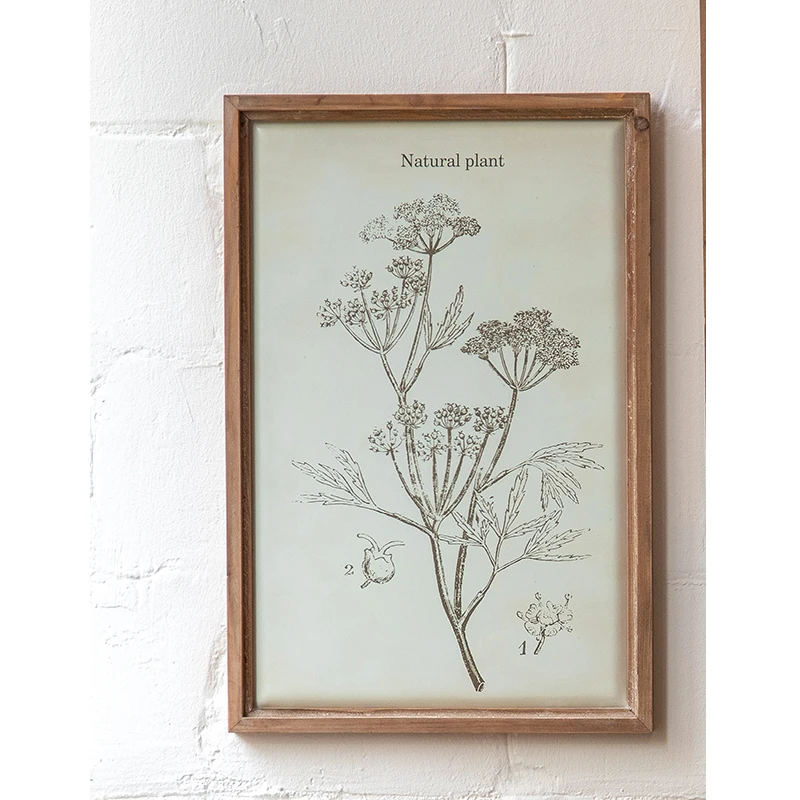French country farmhouse home decor rustic rectangle iron frame wooden plant art craft wall hanging decor
