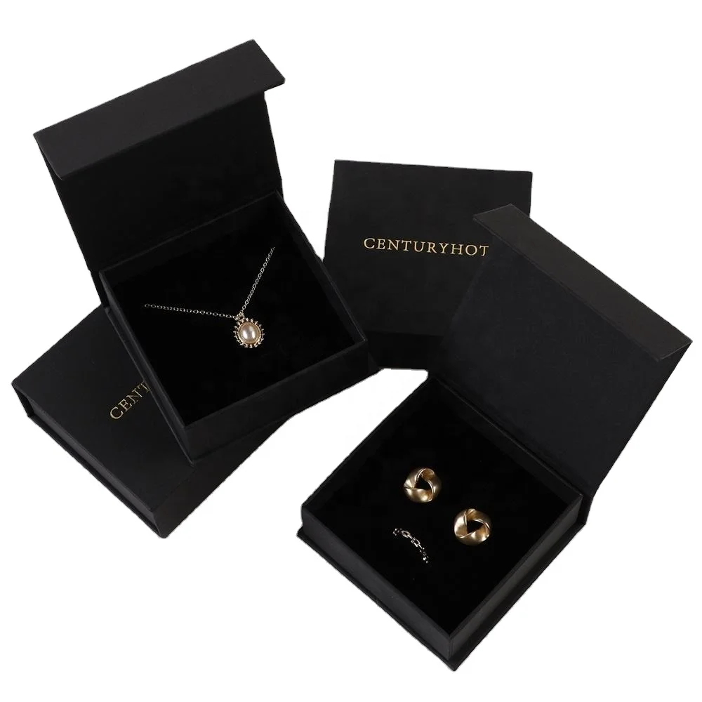 Wholesale Factory Black Luxury Flip Magnetic Necklace Jewelry box Bracelet earrings decorated with cardboard gift boxes
