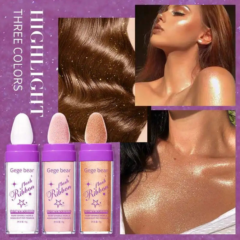 Private Label Face Makeup High Pigment Glitter Powder Bronzer Highlighter Stick Gege Bear Pat Pat Powder