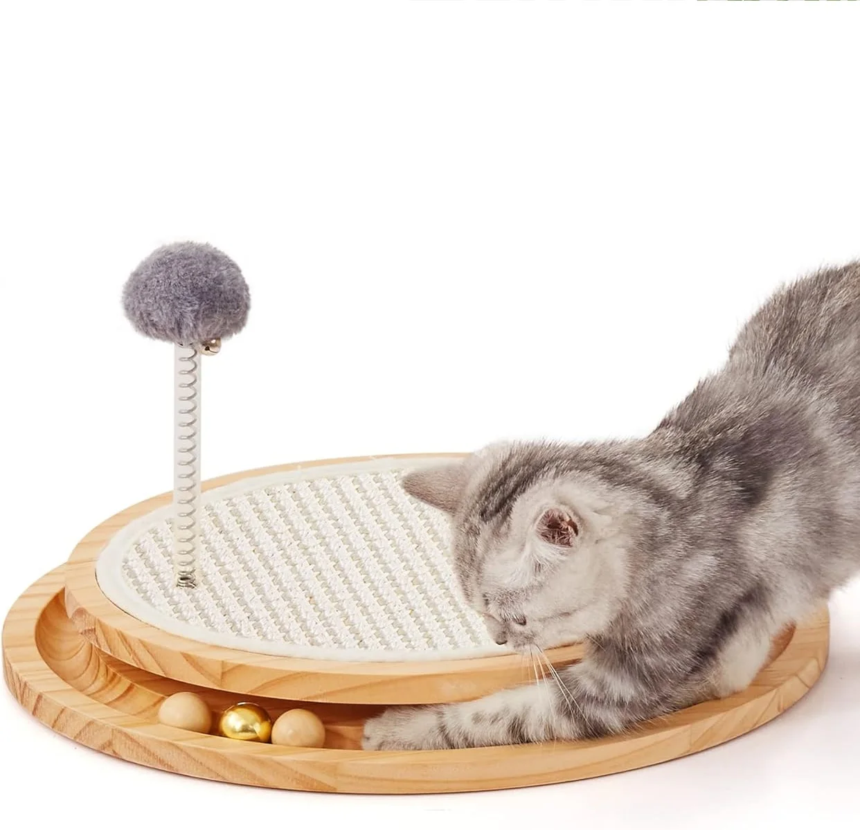 Indoor Cats Sisal Scratching Pad two tier Cat Scratcher Cat Mice Toy wooden scratch board