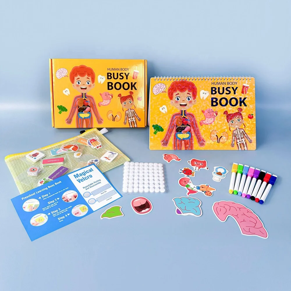 Montessori human body anatomy busy book toy toddlers educational preschool learning activity autism quiet book stickers book set