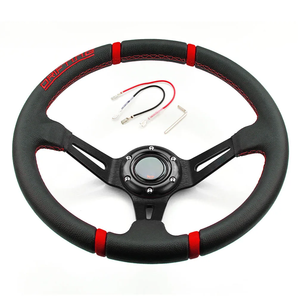  Universal 14 inch 350mm Suede/PVC Car Racing Steering wheels Deep Corn Drifting Sport
