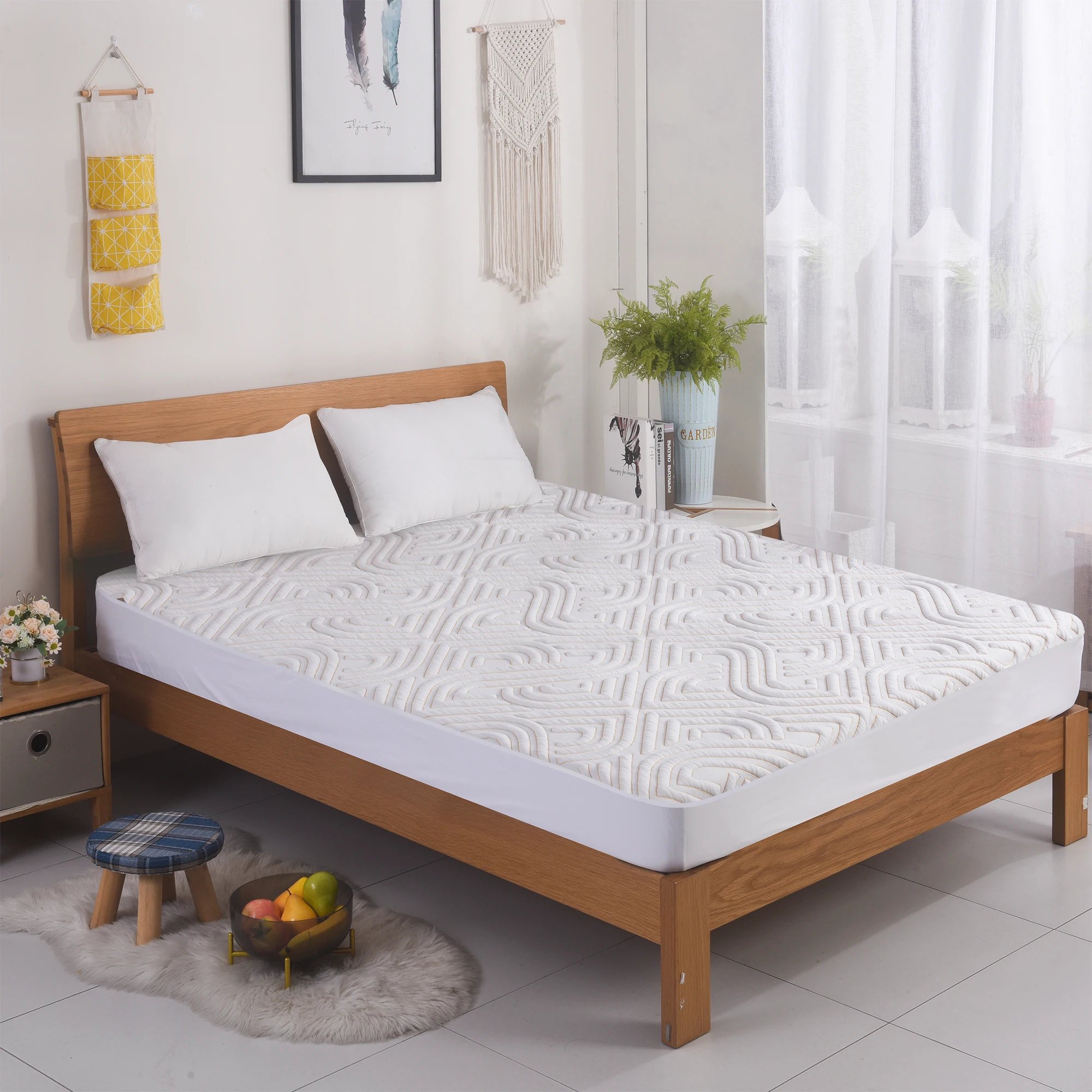 Mattress Fabric Manufacture Luxury Taste Elastic Spandex Wave Pattern White Yellow Heavy Weight Mattress Knit Fabric