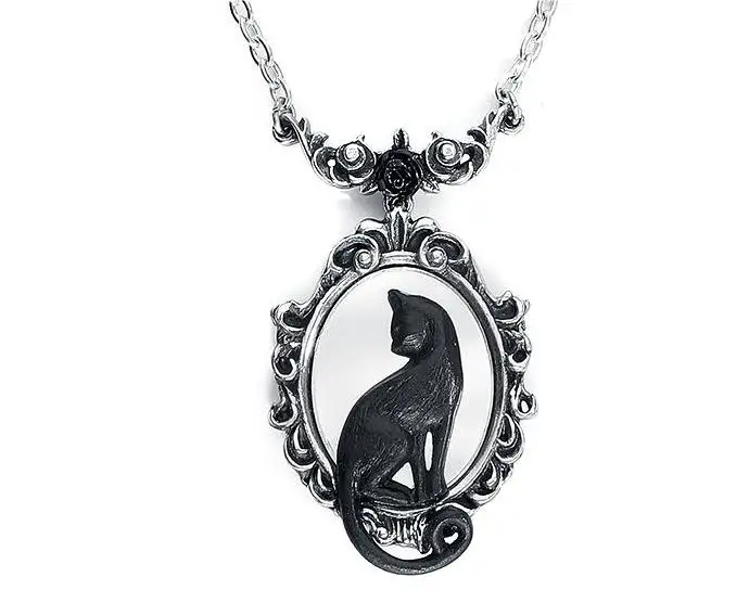 New product direct selling Gothic Feline Felicity Necklace Black Cat Framed Mirror Pendant Unisex Accessories