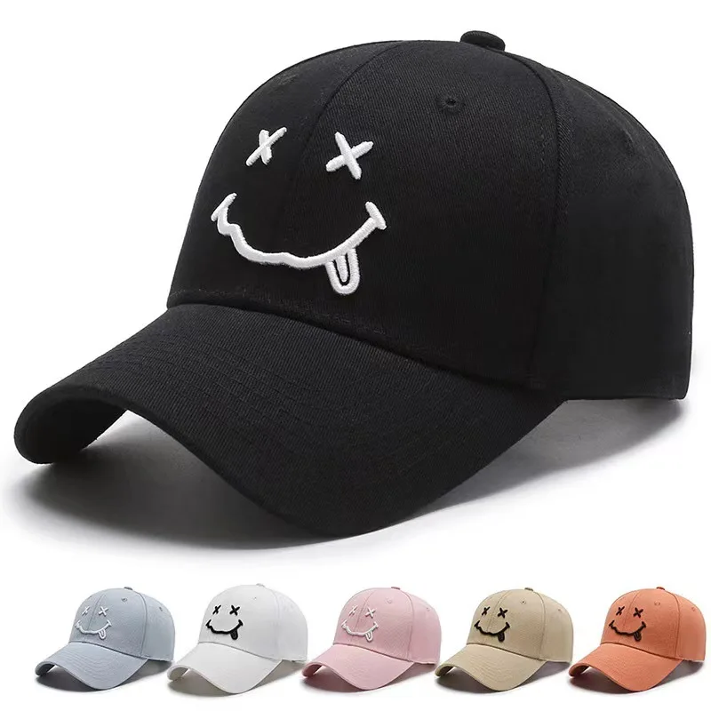 Custom Embroidery Logo Sports Caps Wholesale Solid Color Smile Design Trucker Hat gorras High Quality 6 Panel Baseball Caps