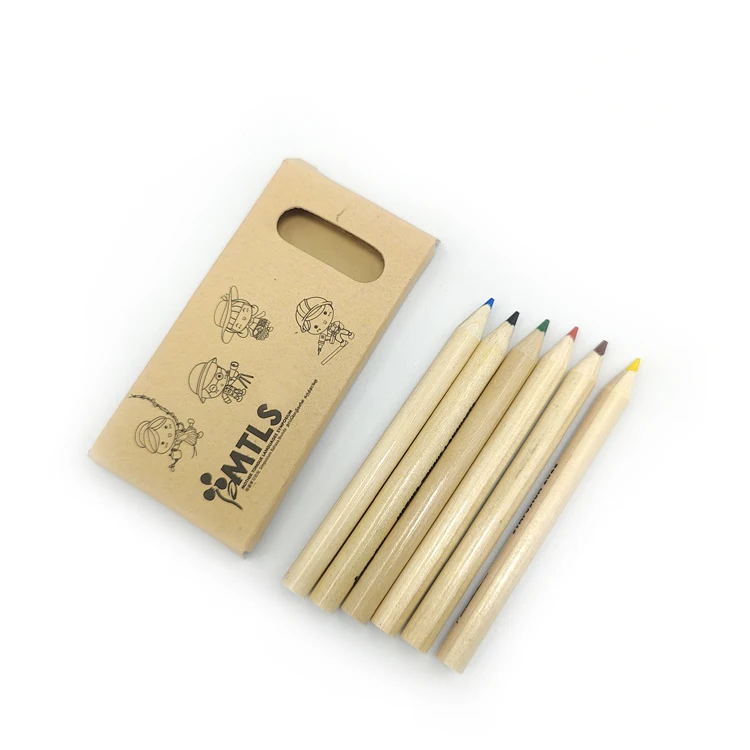 Wholesale best price school stationery mini colored sketch pencils custom 6 colors short Pencil Colors Set for kids