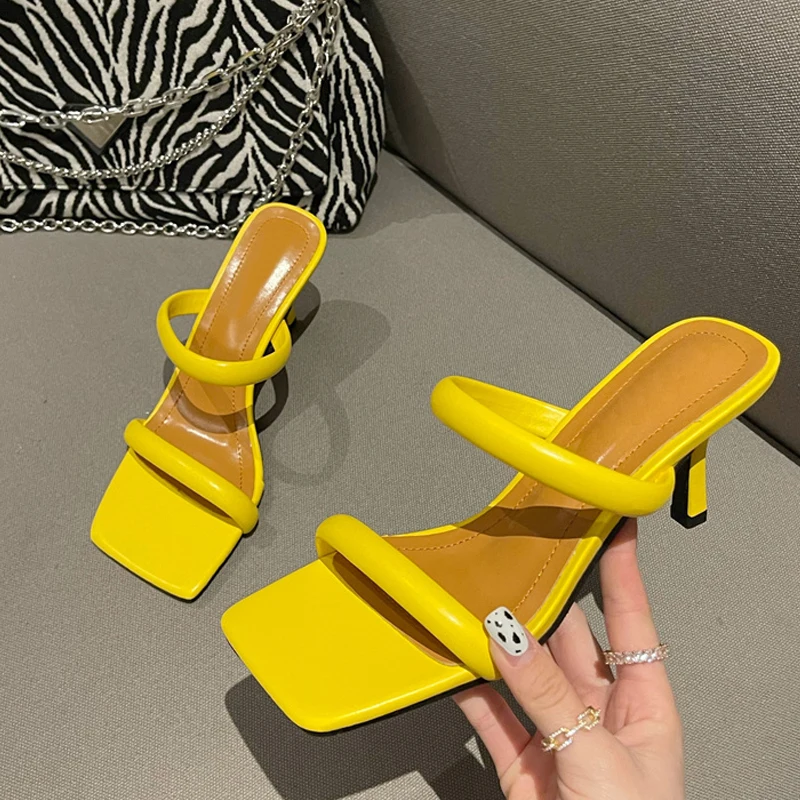 Summer Women New High Heeled  Slip-On Shoes Double Slippers Classic Hollow Crystal Peep-toe pumps Ladies Heel Shoes