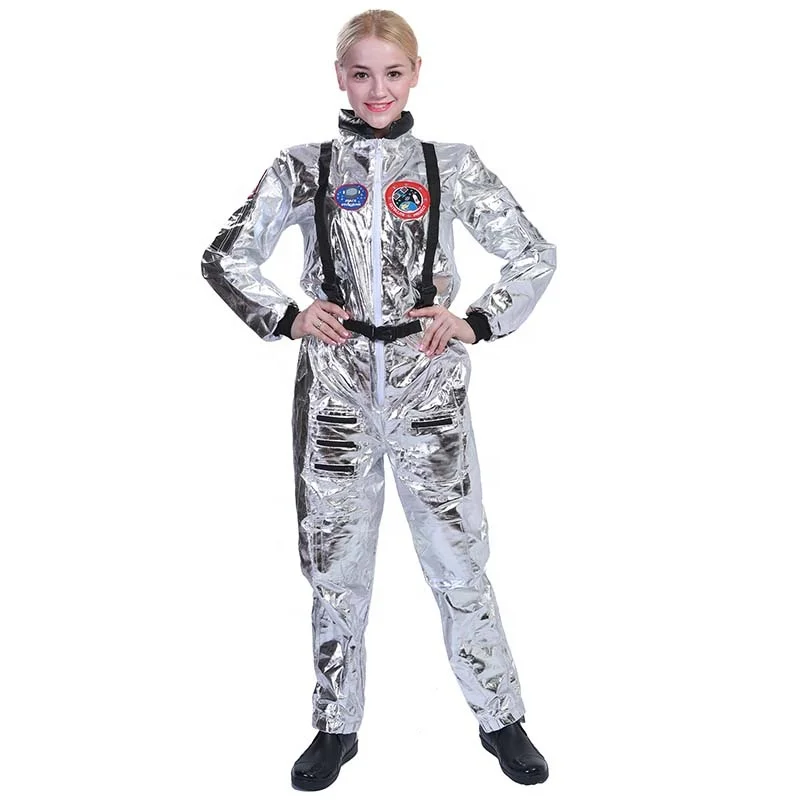 Family Halloween fancy dress silver cosmonaut cosplay adult kids spaceman astronaut costume