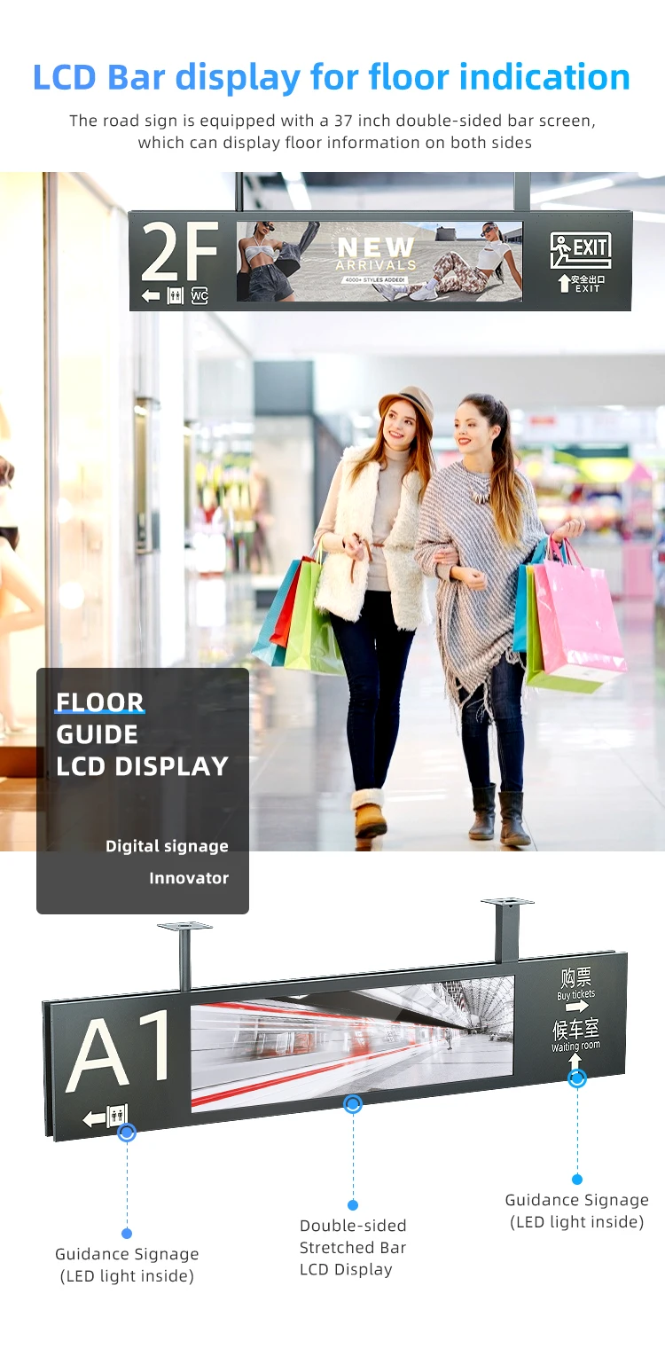 37inch shelf edge Stretched Bar LCD Screen Digital Signage Display
