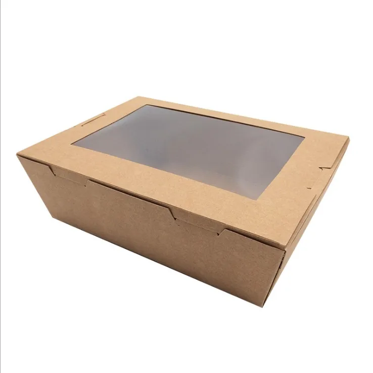 Nude color brown logo printed disposable takeaway kraft paper food box for sushi with window