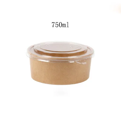 1000ml Disposable Waterproof of Kraft Paper noodle salad sushi rice Fruits and another delicious food packing bowls with lids