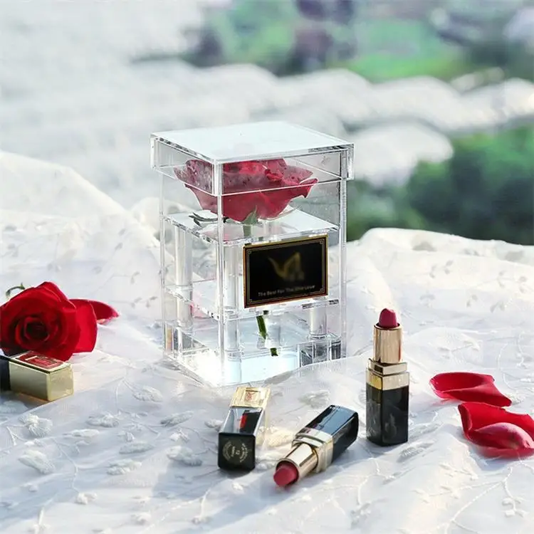 exquisite clear acrylic long stem single real rose flower gift box