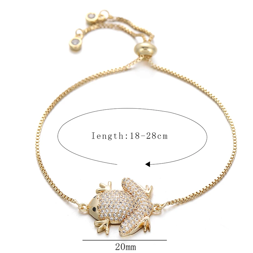 Jewelry  Animal Charm Rose Gold Color Bracelets Luxury Full Micro Cubic Zirconia Big Frog Chain Bracelet for Women Men