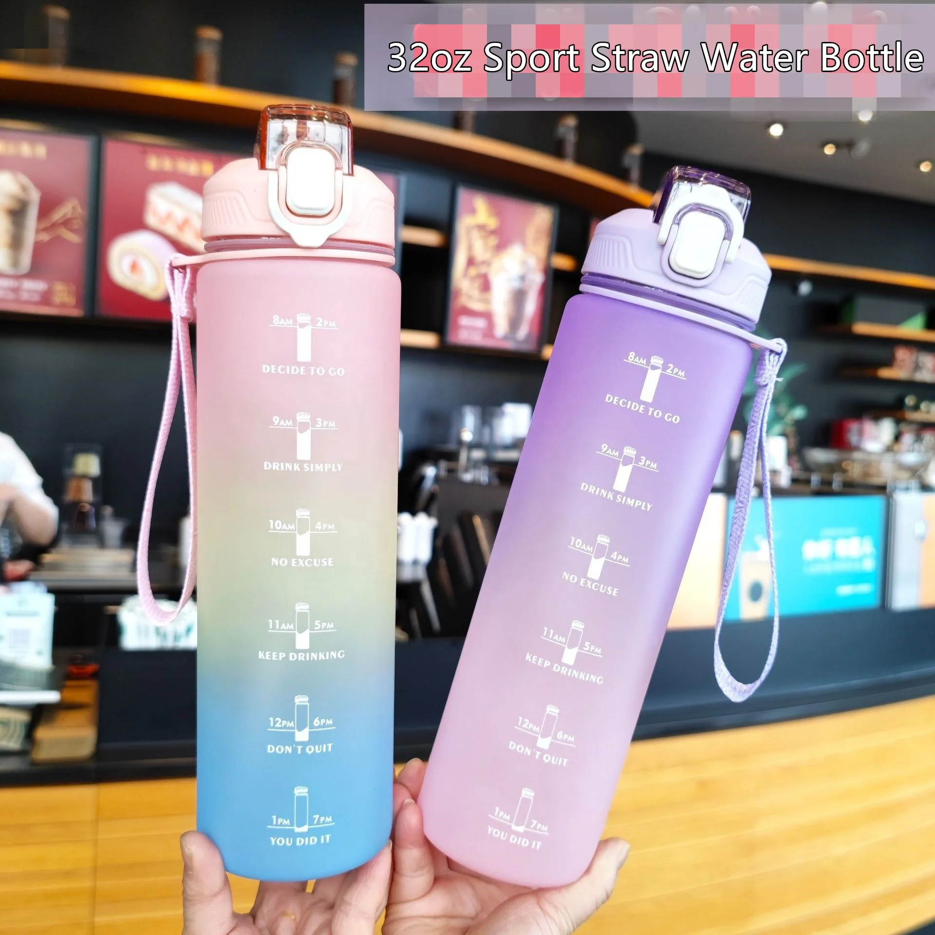 1L 32 oz Custom Plastic Straw Strainer BPA Free Sports Drinking bottles Water Bottle With Custom Logo