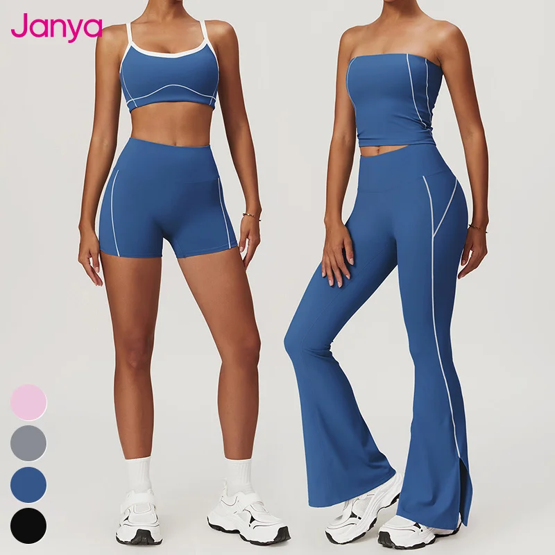 Color Blocking  Activewear Sports Bra High Waist Pants Set Custom Logo Workout Wear 4 Piece Suit Gym Fitness Sets Yoga Set Women