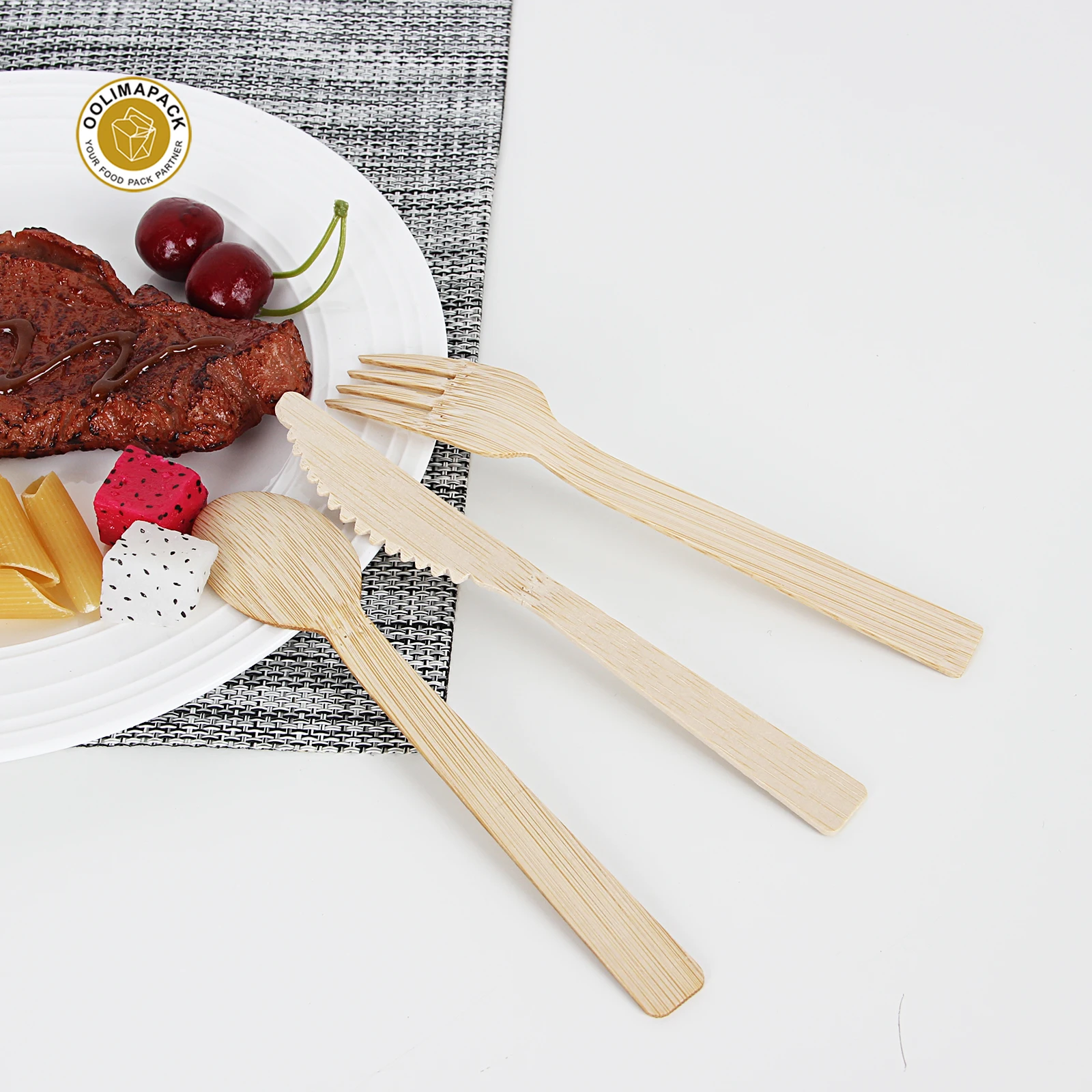 OOLIMA Wholesale Take Away Knife Bamboo Set Travel bamboo Fork Spoon Knife