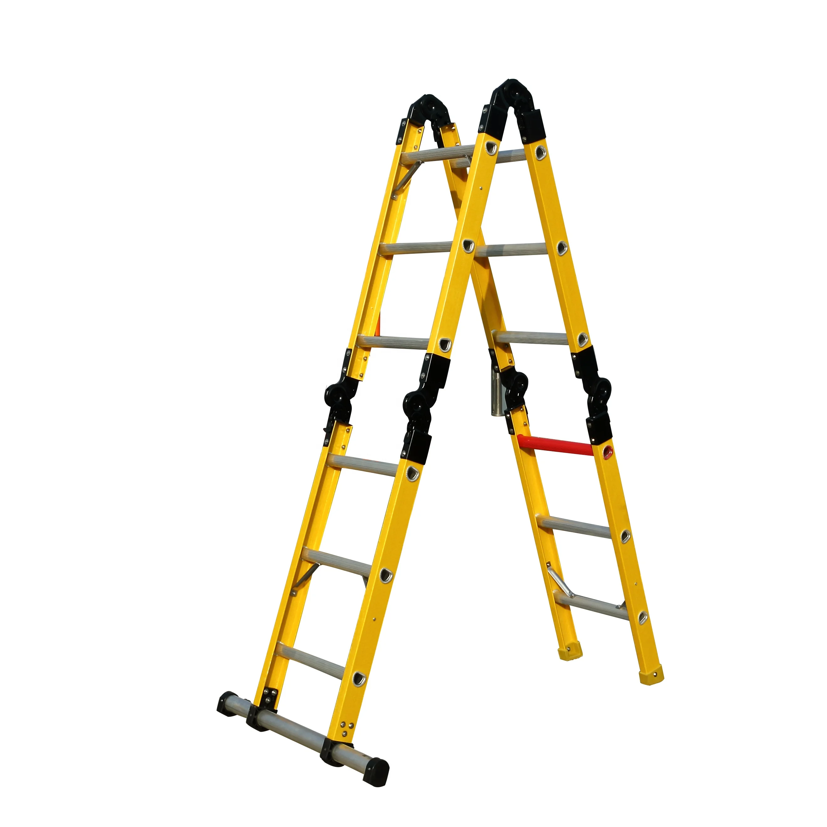 
factory direct Yellow 35kv Fiberglass Multi-Purpose Folding ladder 4*3 step 