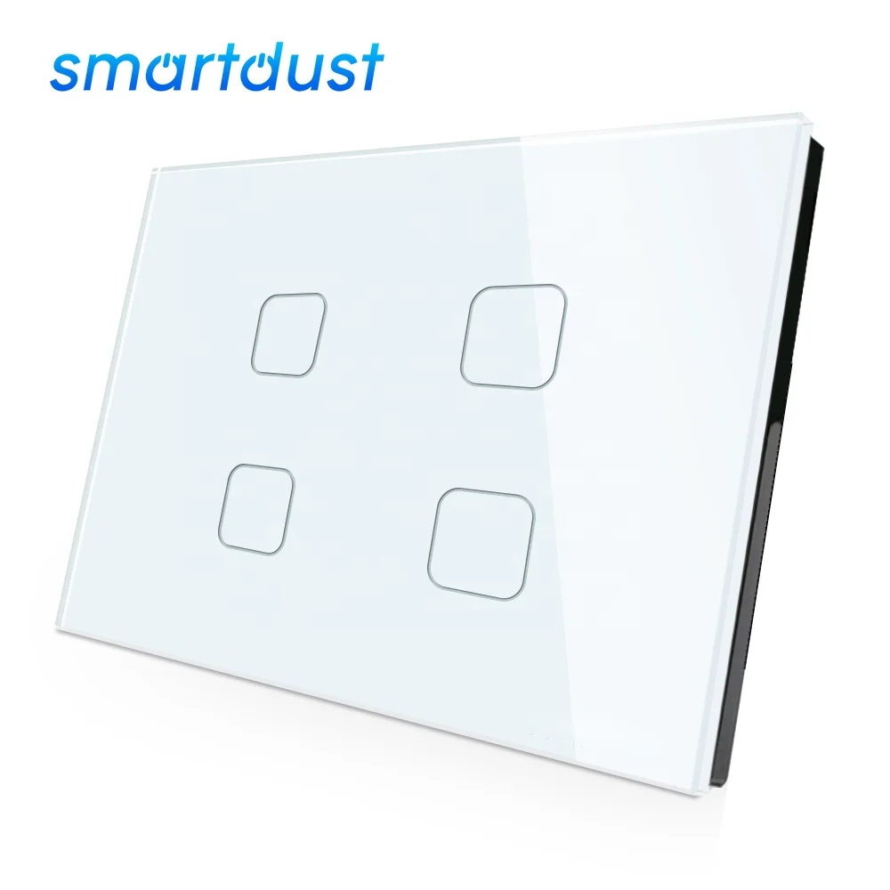 Good Quality Wifi Wall Smart Switch UK Africa Full Tempered Glass Panel Smart Switch WIFI 4Gang  CE Certified