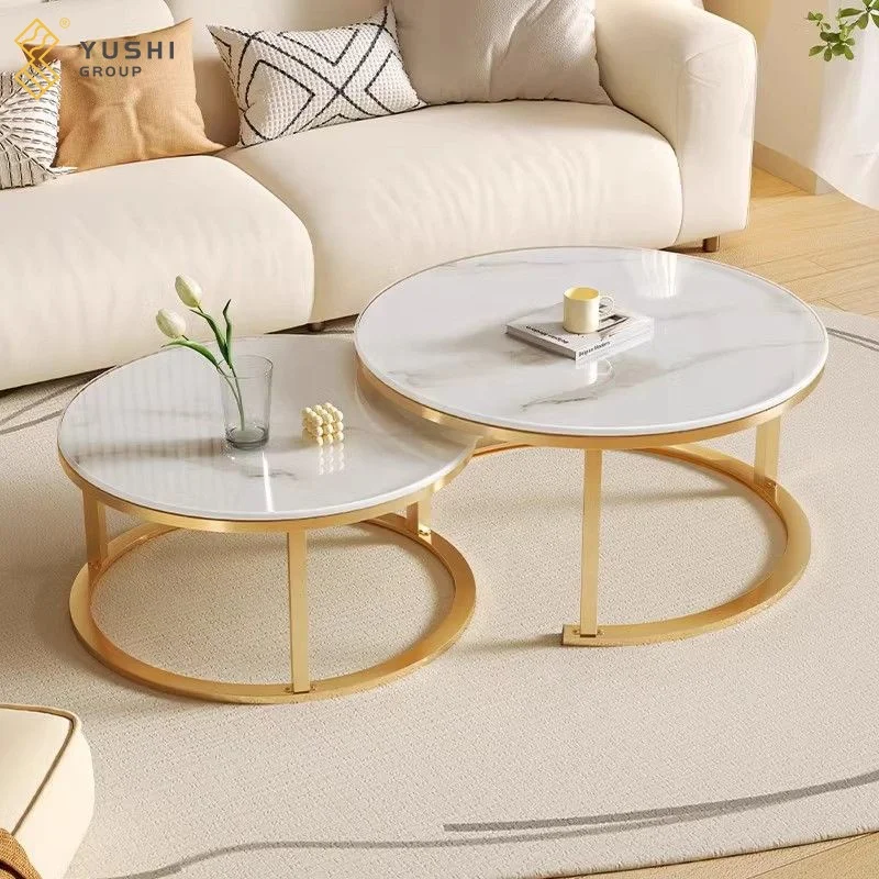 Yushi Group Nordic Simple Metal Modern Natural Marble Round Light Luxury Tea Living Room coffee Table set