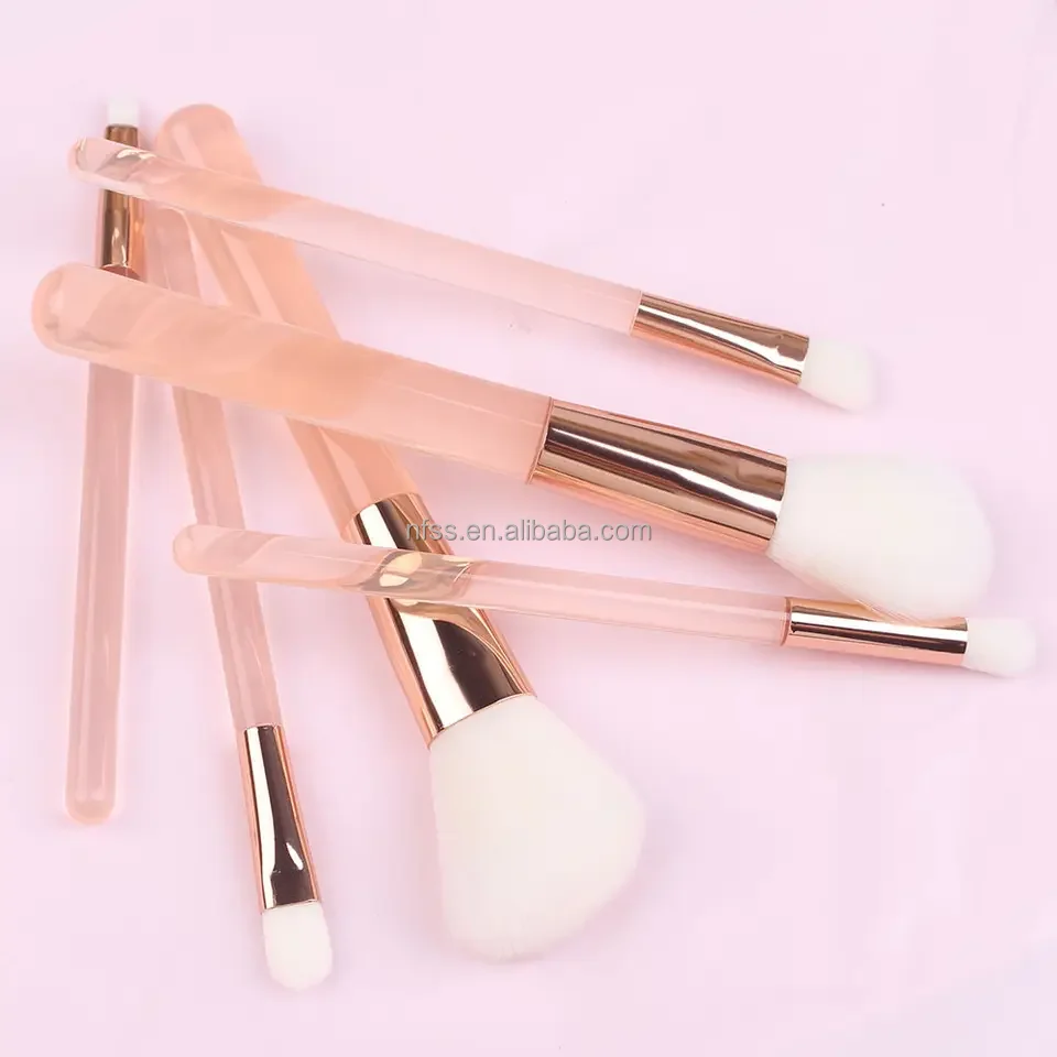 Customization Sparkle Girl Heart Design Yiwu Plastic Bh Cosmetics Brushes Rose Pink Vegan Crystal Handle 6 Pcs Makeup Brush Set