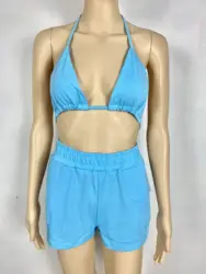 Женский летний комплект из 2 предметов, короткий топ без рукавов с V-образным вырезом и открытой спиной, 2021