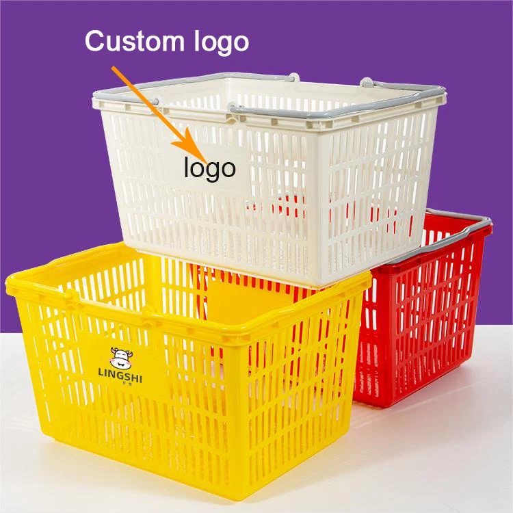 Meicheng 20 L Snack Store Plastic Hand Basket Colorful Handle Basket Convenience Store Shopping Basket For Retail Stores