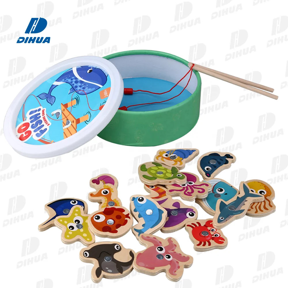 Magnetic Wooden Fishing Game Toy for Toddlers Kids Montessori Wooden Play Set Toy Educational Cognitive Game