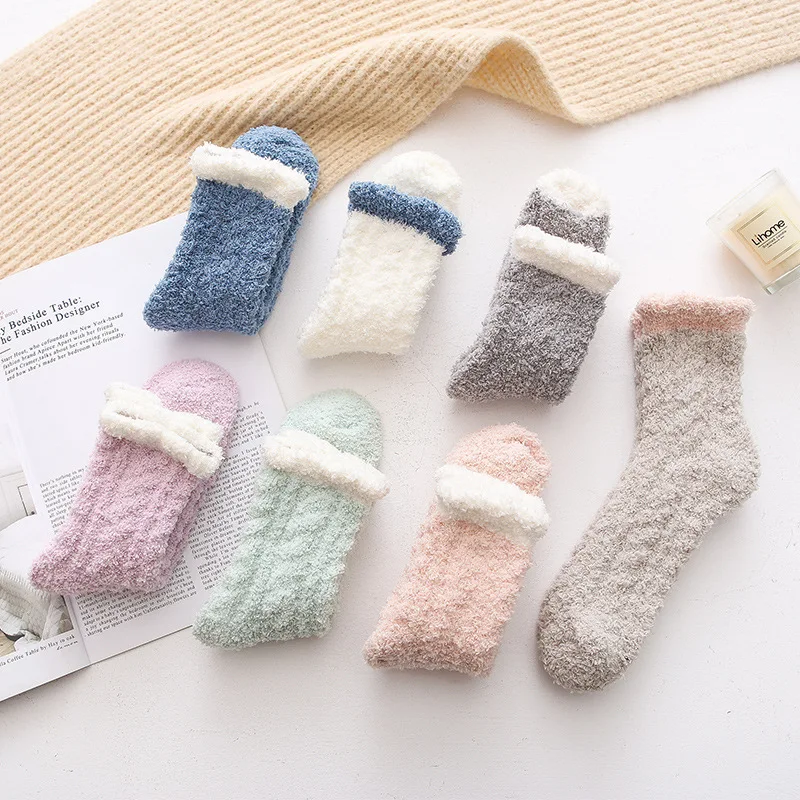 Women Cozy Winter Sleep Bed Socks Floor Home Fluffy Socks Coral velvet fuzzy Christmas socks