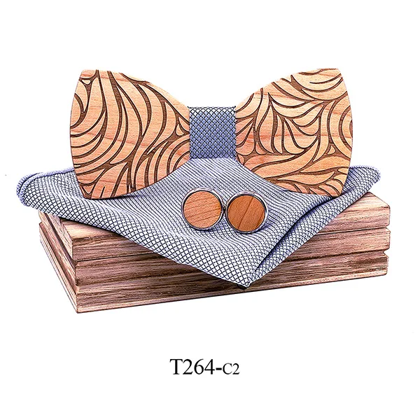 2019 New arrival Wood Bowtie+Handkerchief+Cufflinks Sets Marriage Groom Wooden Bow Tie Bowknots Wedding Christmas