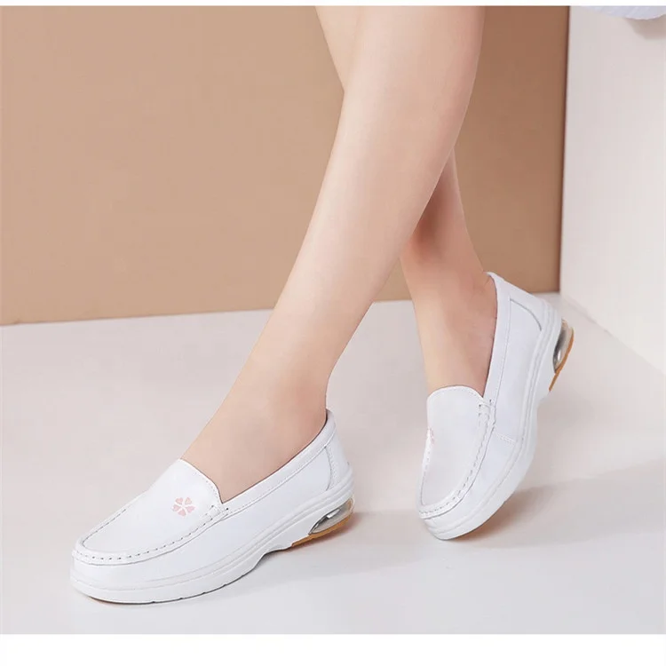 Wholesale Hospital White Leather Nurse Shoes Breathable Woman Women Females Nursing Shoes