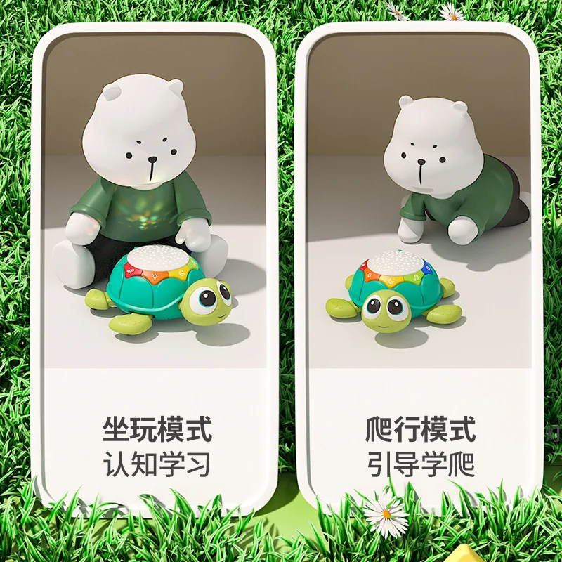 Jiefan OEM Children sound and light soothing sleep 6-month-old learn crawling music turtle 0-1 year old baby toy puzzle