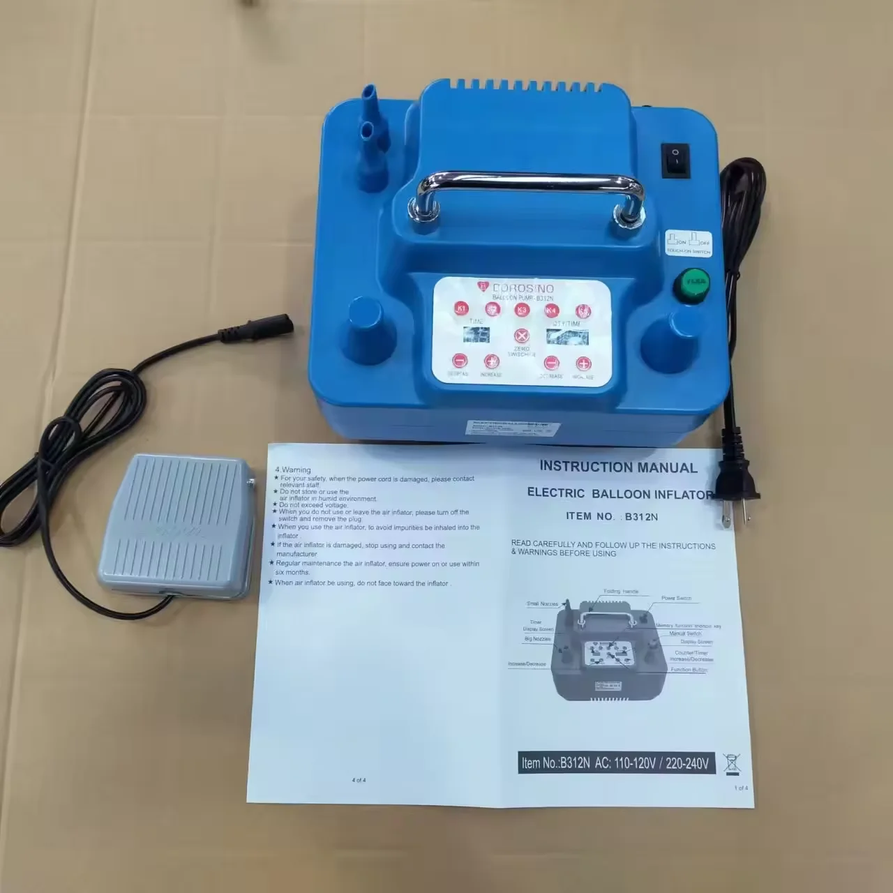 Borosino 800W B312N Fresh Air Precise Balloon Inflator Portable Air Blower Dual Nozzle Home Use Machine