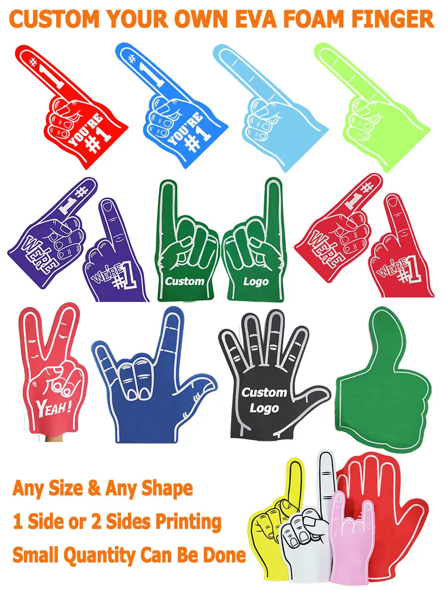 Sports Party Cheering Popular Promotional Orange Big Foam Middle Fingers #1 Eva Foam Finger Hand Custom Shape