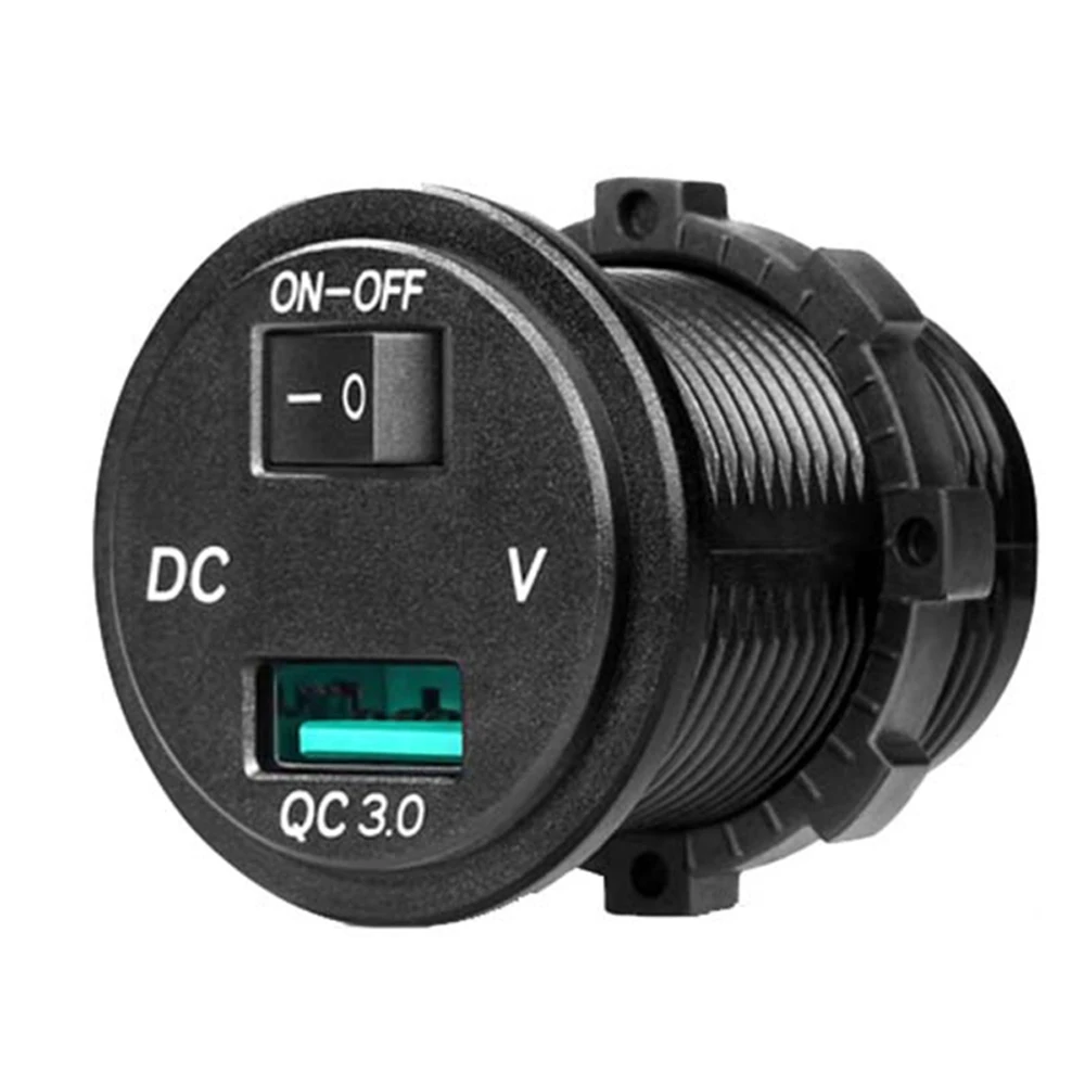 12v power socket motorcycle with switch and QC3.0 port + voltmeter