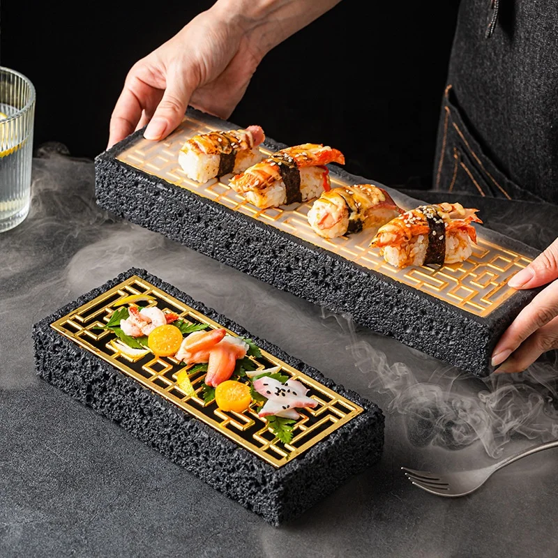 Creative Meteorite Surface Sushi Plate Dry Ice Salmon Fish Sashimi Serving Bowl Party Show Plate Club Restaurant Dinnerware Sets
