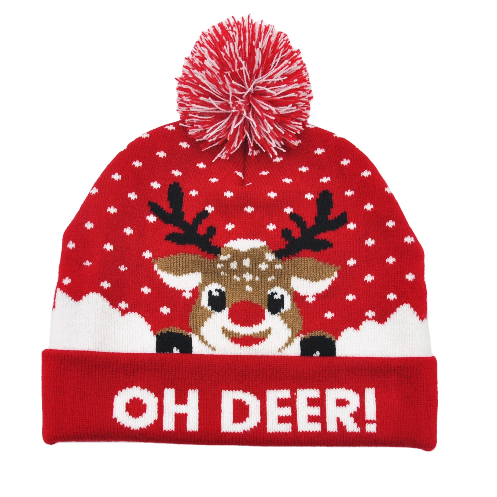 Christmas Flanging Knitted Hat With Ball With Led Colorful Lights For Adults And Children Decorative Hat