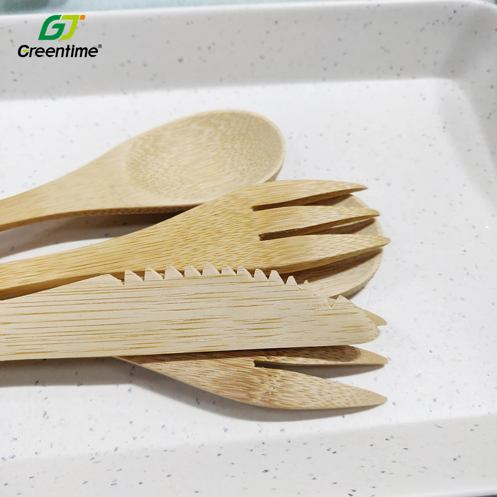 Customized Logo Wood Spoon Fork Knife Straw Biodegradable Bamboo Disposable Cutlery Set With Packs For Party Travel Utensils
