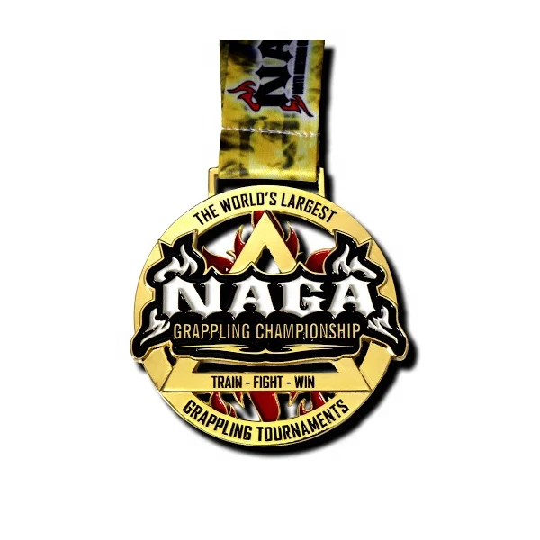 China Custom Sports Cheap Brazilian Round Gold Embossed Sport Ribbons Award Jiu Jitsu Medal