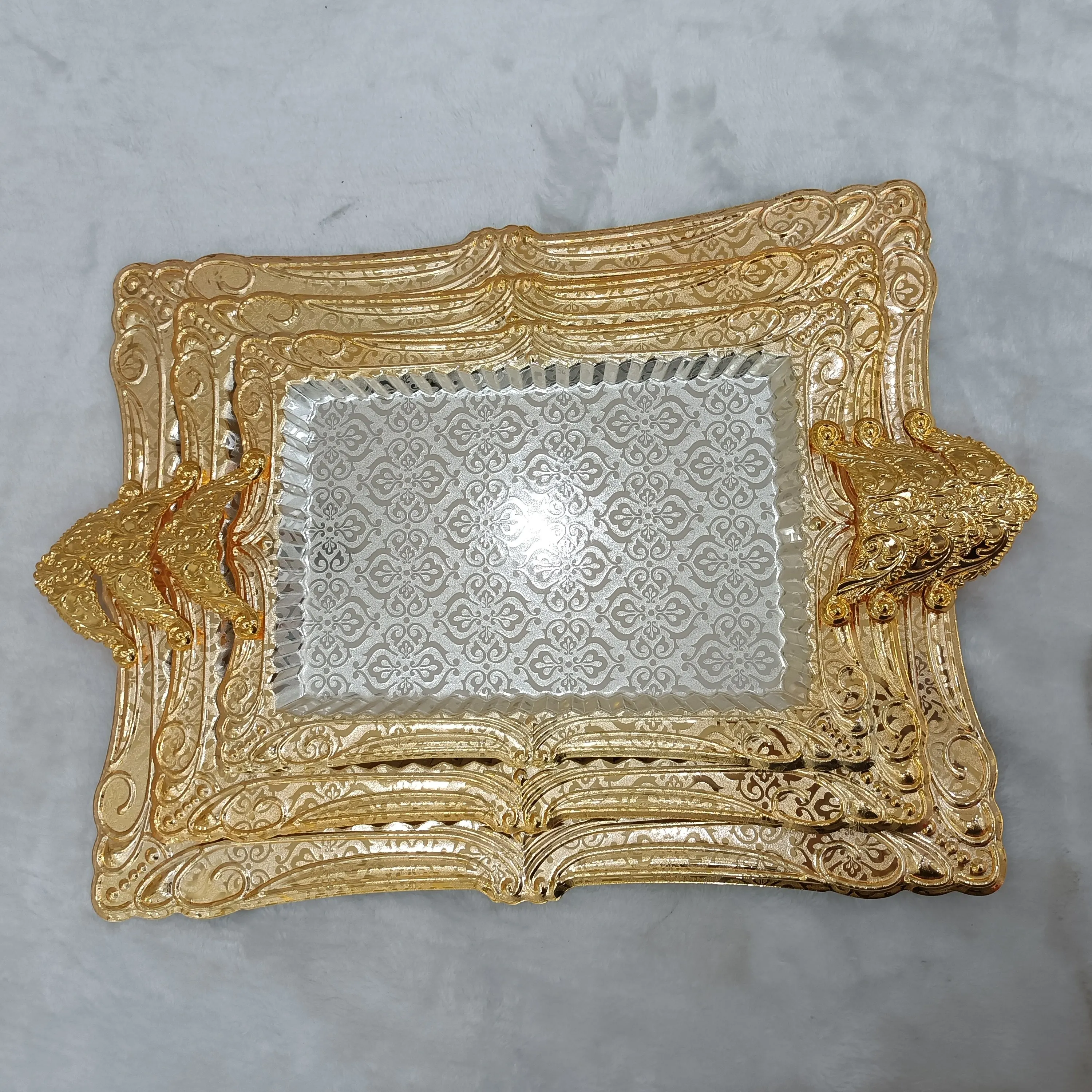 Metal Home Hotel Restaurant Middle East Serving Tray Stainless Steel Large Oval Mirror Gold Arabic Trays