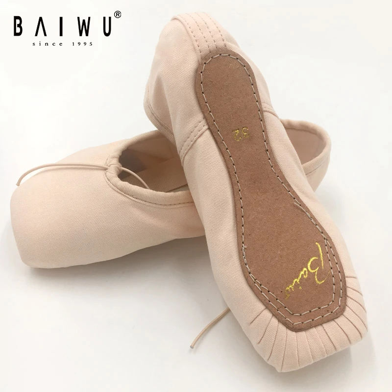 116131008 Baiwu Synthetic Leather Full Sole Cotton Soft Pink Training Performance Dance Shoe For Women Girls Pointe Ballet Shoes